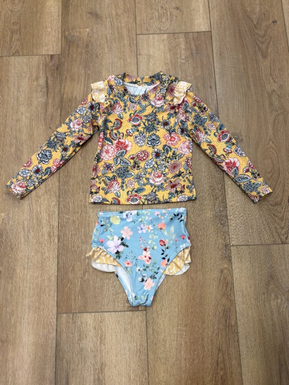 🌟 OLGA VALENTINE 🌟GIRLS 2 PIECE FLORAL PRINT SWIMSUIT SET RASH GUARD SZ 6-12 M